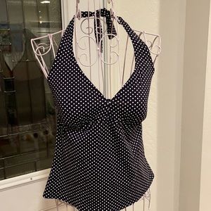 Lands End Tankini Top Black white polka  dots Sz 6